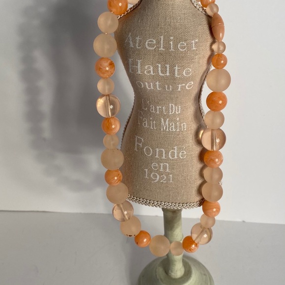 Plastic Round Frosted Beaded Peach Necklace - Picture 1 of 16